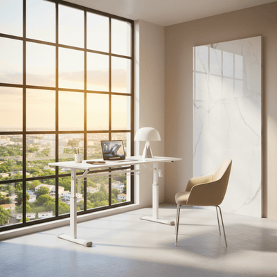 Bureau assis-debout compact réglable pour adulte et enfant – MÖVIA Blanc + 60*120cm