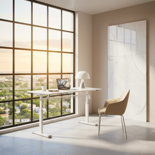 Bureau assis-debout compact réglable pour adulte et enfant – MÖVIA Blanc + 60*120cm