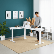 Bureau assis-debout d’angle électrique 140x120 cm à mémoire – MÖVIA