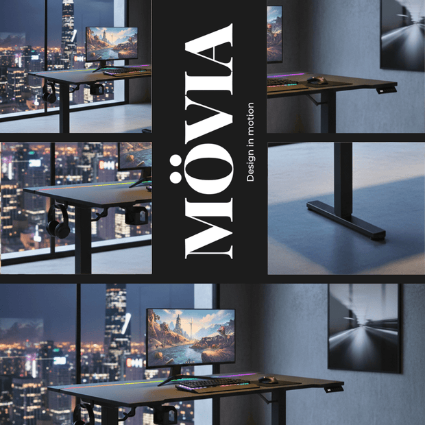 Bureau assis-debout design avec éclairage LED – MÖVIA Noir