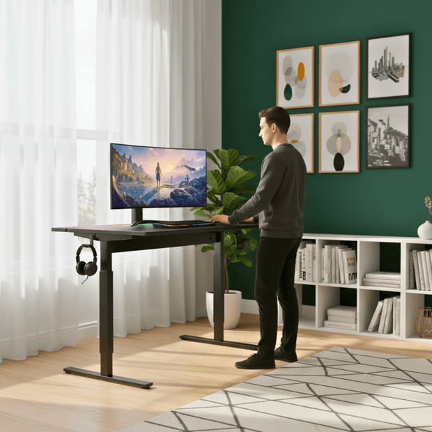 Bureau assis-debout design avec éclairage LED – MÖVIA Noir