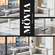 Bureau assis-debout électrique 140x160 cm bois et blanc – MÖVIA