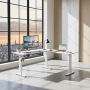Bureau assis-debout électrique 140x160 cm bois et blanc – MÖVIA