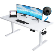 Bureau assis-debout électrique avec port USB et crochet – MÖVIA Blanc-140*60*116cm