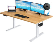 Bureau assis-debout électrique avec port USB et crochet – MÖVIA Marron-160*70*116cm