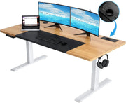 Bureau assis-debout électrique avec port USB et crochet – MÖVIA Marron-Noir-140*60*116cm