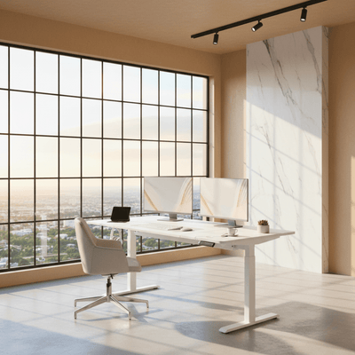 Bureau assis-debout électrique avec port USB et mémoire – MÖVIA 140x60cm