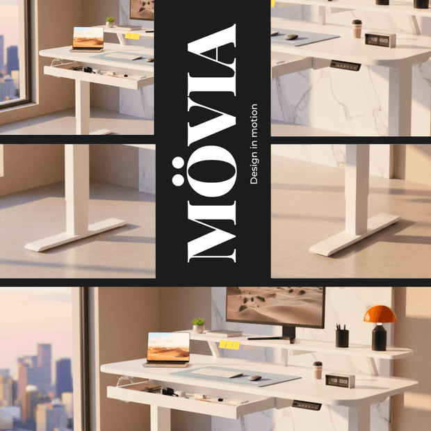 Bureau assis-debout électrique blanc avec tiroir et support – MÖVIA Blanc (120*60*116cm)
