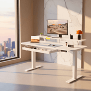 Bureau assis-debout électrique blanc avec tiroir et support – MÖVIA Blanc (120*60*116cm)